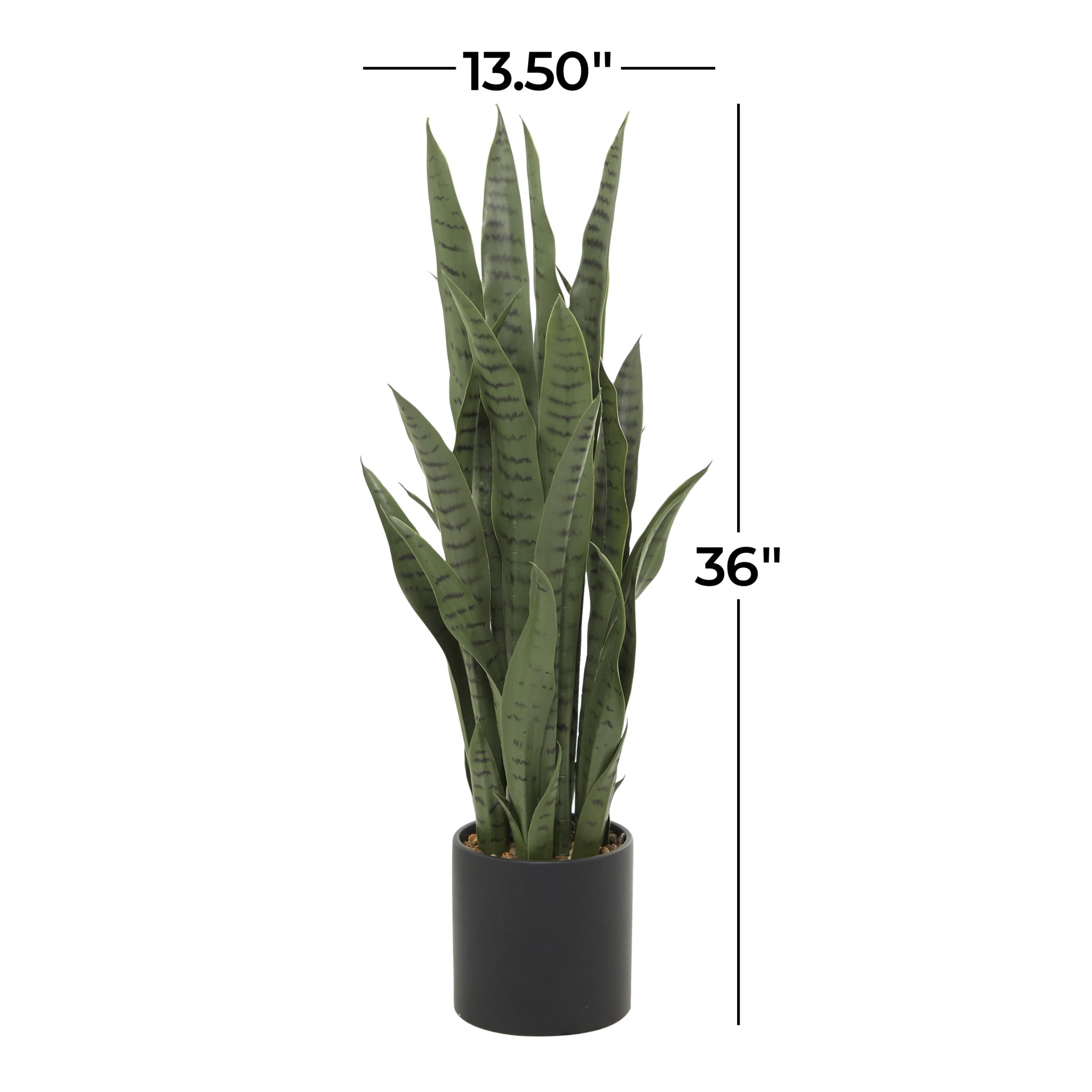DecMode 36" Artificial Snake Plant in Black Porcelain Pot and Stone Details