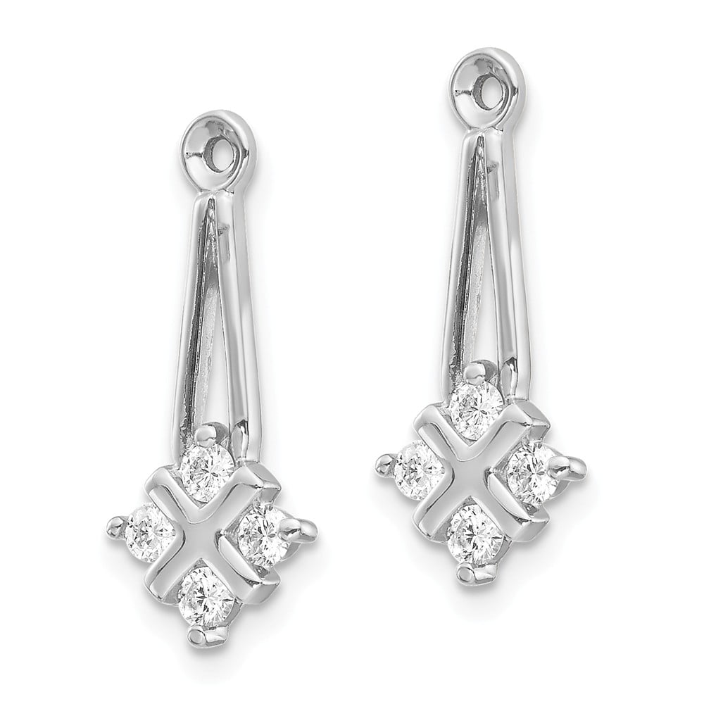 Solid 14k White Gold A Dangle Cluster Diamond Earring Jacket - 20mm x 8mm  (.28 cttw.)