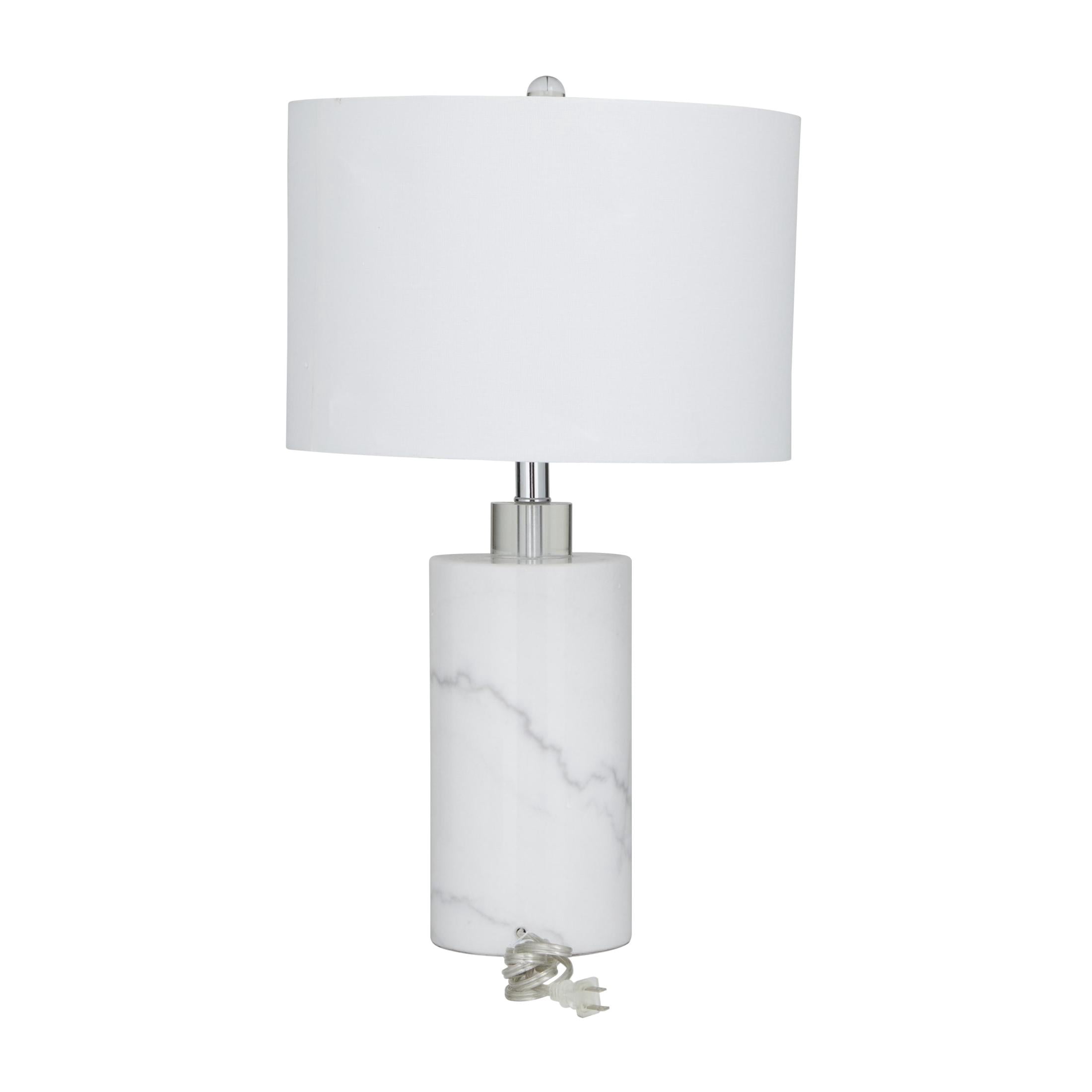 DecMode 26" Thick Stand White Table Lamp with White Cotton Shade