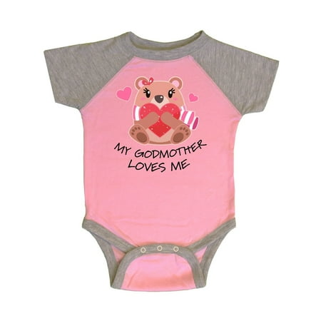 

Inktastic My Godmother Loves me- bear and hearts Gift Baby Boy or Baby Girl Bodysuit