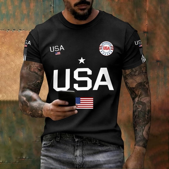 250th Anniversary USA Shirt Crewneck Short Sleeve Commemorative Tee Casual Independence Day Mens Graphic T-shirts Black L