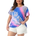thumbnail image 4 of Agnes Orinda Women's Plus Size T-Shirts Round Neck Short Sleeve Multi Color Tie Dye Casual Tops 3X Pink Blue, 4 of 6