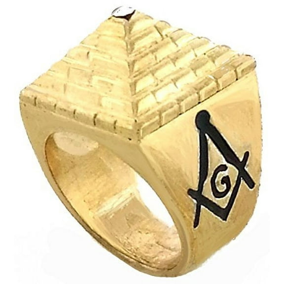 Mens Gold Tone Freemason Masonic Mason Square Pyramid Ring (9)