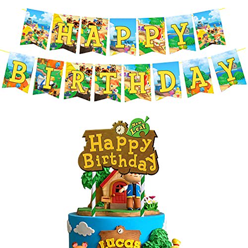 Animal Crossing Happy Birthday Banner Cake Topper New Horizons Theme Decor Party Supplies For Birthday Party Decorations Walmart Com