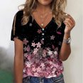 thumbnail image 2 of Penkiiy Ladies Tee V-Neck Shirt Button Short Sleeve Blouse Print Tshirt Basic Regular 2024 Spring Tops 3XL Purple, 2 of 4
