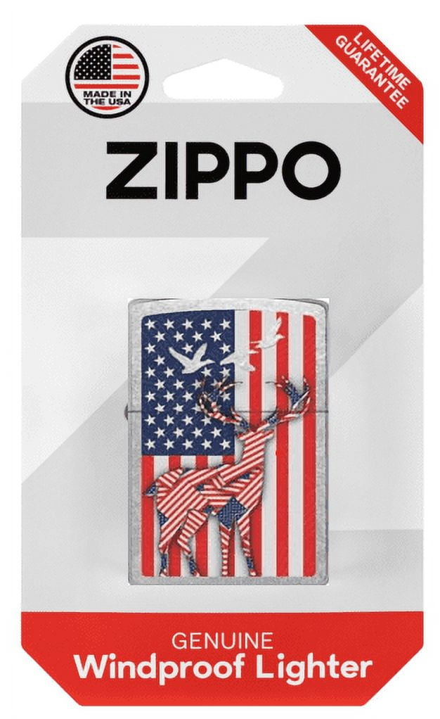 Zippo Pocket Lighter Street Chrome, Chrome Patriotic Deer
