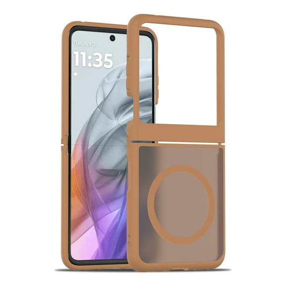 Allytechgroup Magnetic Case for Motorola Razr 2024, Built-in Camera Control Button Support Wireless Charging Slim Anti-stain Silky Touch Shockproof Back Cover for Moto Razr 50/60, Coffee