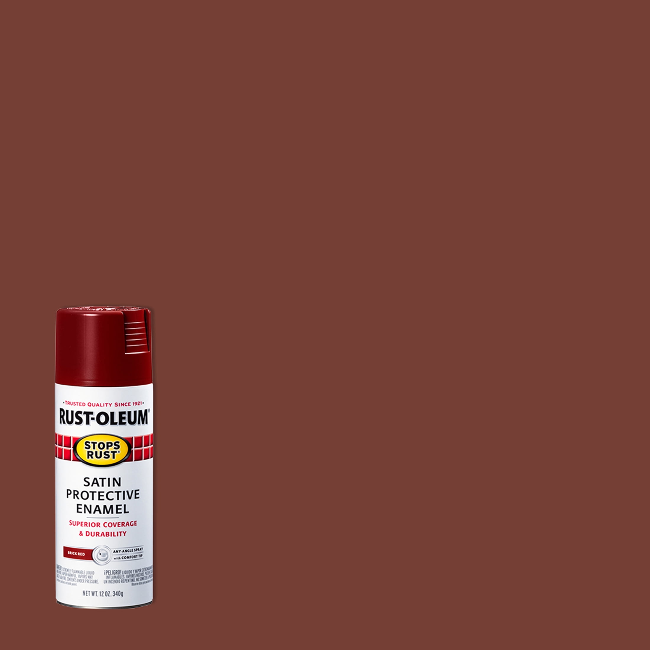 Brick Red, Rust-Oleum Stops Rust Satin Protective Enamel Spray Paint-371671, 12 oz