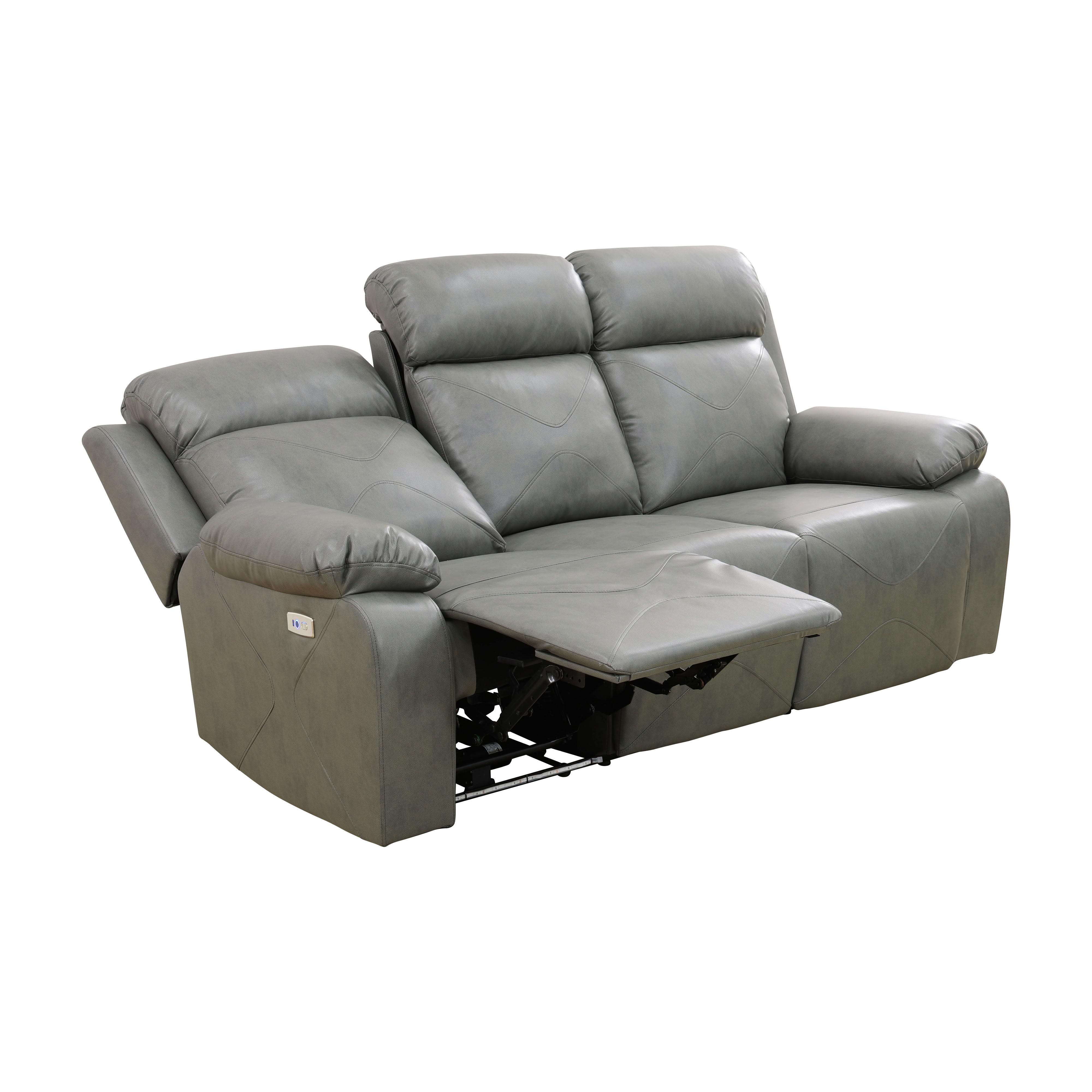 MAYEERTY 3-Seater Recliner Sofa, Breathable Leather Sofa with LED Lights & Reversible Coffee Table for Family Living Room & Home Theater