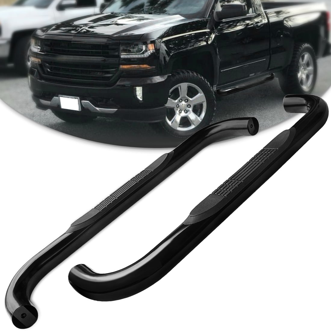 3 Inches Black Running Board Side Step Nerf Bar Compatible with Chevy Silverado/GMC Sierra Regular Cab 99-16 