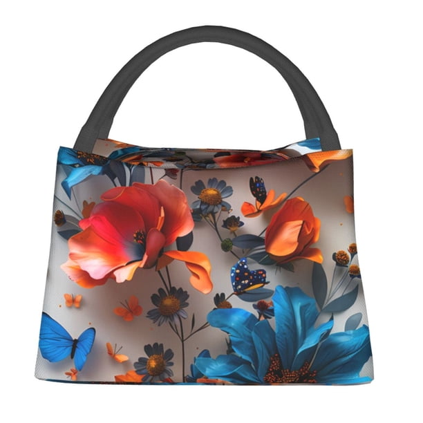 Fotbe 3D Butterfly Bolsa Térmica Portátil con Estampado, Bolsa de Entrega de Alimentos Aislada, Bolsa Reutilizable de Gran Capacidad para Comidas y Supermercado