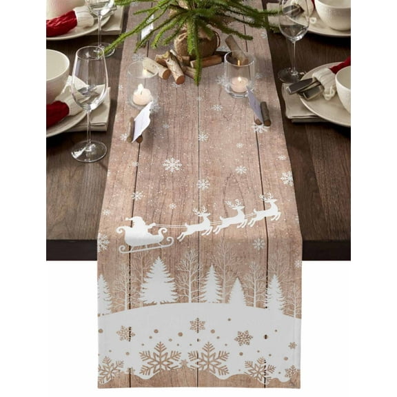 nqOlkjepod Vintage Christmas Table Runner 48 Inches Long Farmhouse Dress Scarves, Xmas Elk Tree Snowflake Dining Tablerunner for Coffee Table/Kitchen Island/Party Décor, 13" x 48"