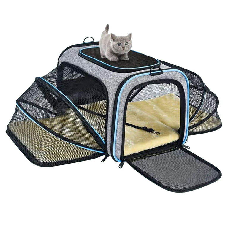 Cat Carrier, 3 Sides Expandable Foldable Pet Carrier for Cat Dog,  Breathable TSA Airline Approved Soft-Sided Dog Carrier Pet Travel Carrier  Bag with