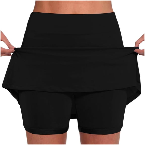 Board Shorts Women's Tennis Skirts Built-In Shorts High Waisted Athletic Golf Skort with Pockets for Workout Casual Shorts Black L