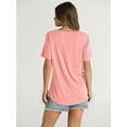 thumbnail image 4 of SHIBEVER Tops for Women Summer Short Sleeve Shirt Fit Pleated Blouse Casual Solid Color TShirt Fashion Pink Tunic Plus Size XXL, 4 of 5
