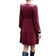 thumbnail image 5 of Franhais Women's Summer Velvet A-Line Dress Solid Color Square-Neck Long Sleeve High Waist Mini Dress, 5 of 9