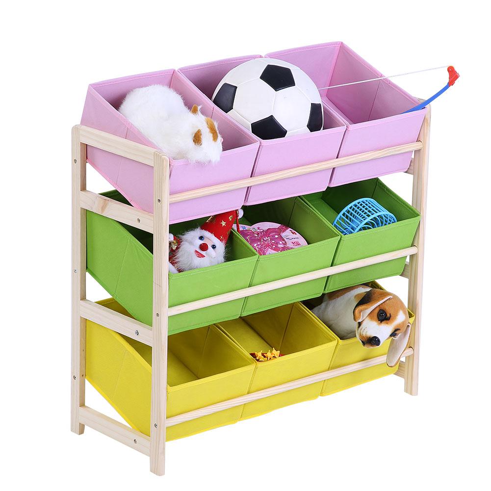 WALFRONT 3tier Baby Kids Toy Wooden Shelf Storage Rack Organizer