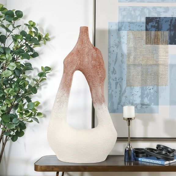 Modern Terracotta Decorative Vase - Sculptural Design, Textured Finish - Handmade Pottery Accent for Home, Office, Bedroom, Living Room - 36" Ivory