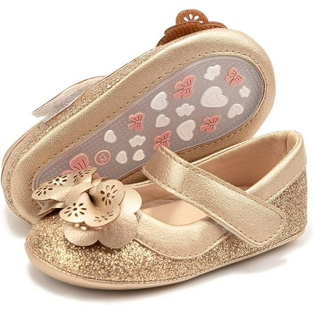 Baby Girls Mary Jane Sequins Crown Flats PU Leather Wedding Party Princess Ballet Shoe Infant Rubber Sole Prewalker Toddler First Crib Shoes