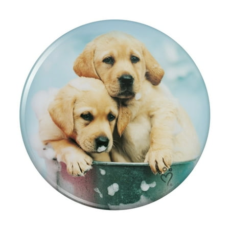 

Labrador Retriever Puppies Dogs Bath Bubbles Bucket Kitchen Refrigerator Locker Button Magnet