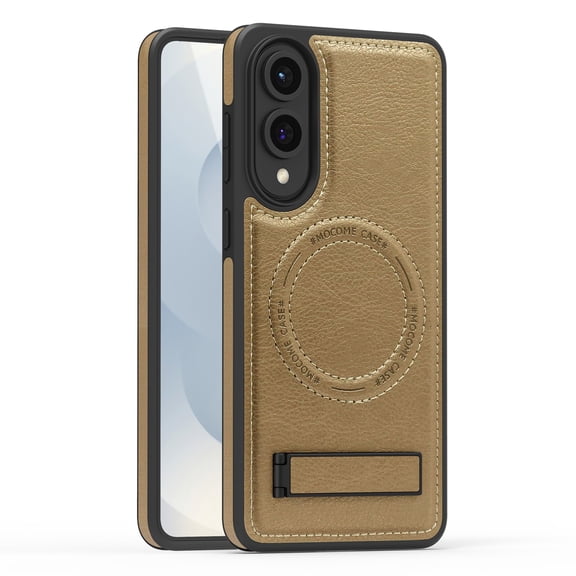 TECH CIRCLE for Samsung Galaxy S25 /S25 Plus PU Leather Magnetic Case 【Compatible with Magsafe】 Wireless Charging Cover PC TPU Stand Funda para Rugged Anti-Slip Shockproof Protection Cover,Desertgold