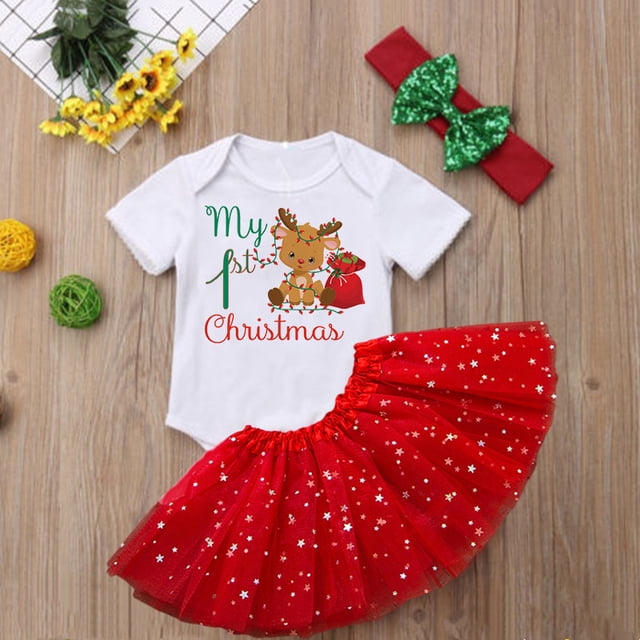 Mi primer bebé de Navidad, niñas, vestidos de Navidad, trajes de fiesta, camisa, tutú + body para bebé, conjunto de vestido, ropa infantil