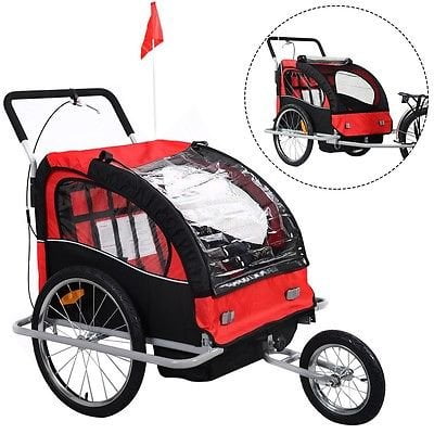 2 in 1 Double Child Baby Bike Trailer Bicycle Carrier Jogger