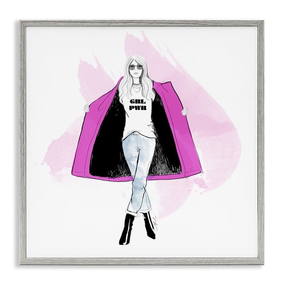 Stupell Industries Contemporary Girl Power Fashion Portrait Gray Framed Giclee Art, 12 x 12, by Alison Petrie