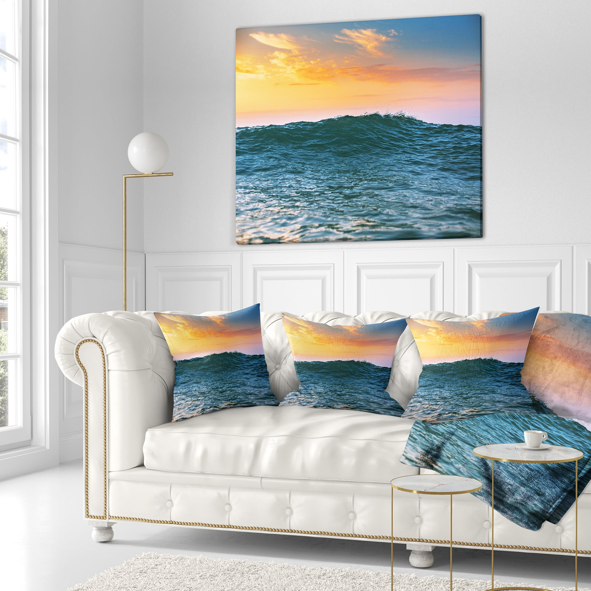 Designart Sunrise Light Shine on Sea Water - Beach Throw Pillow - 18x18