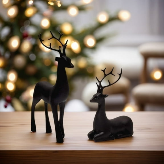 WYZCTTD 2Pcs Resin Reindeer Sculpture Ornament , for Home Decor，Black