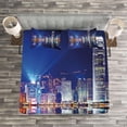 thumbnail image 3 of Ambesonne City Quilted Bedspread Set 3 Pcs, Hong Kong Island Modern, King Size, Royal Blue Orange White, 3 of 3