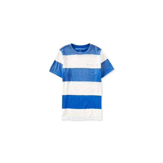 Aeropostale - Playera básica con rayas de barra para hombre, azul, XS Aeropostale Camiseta básica