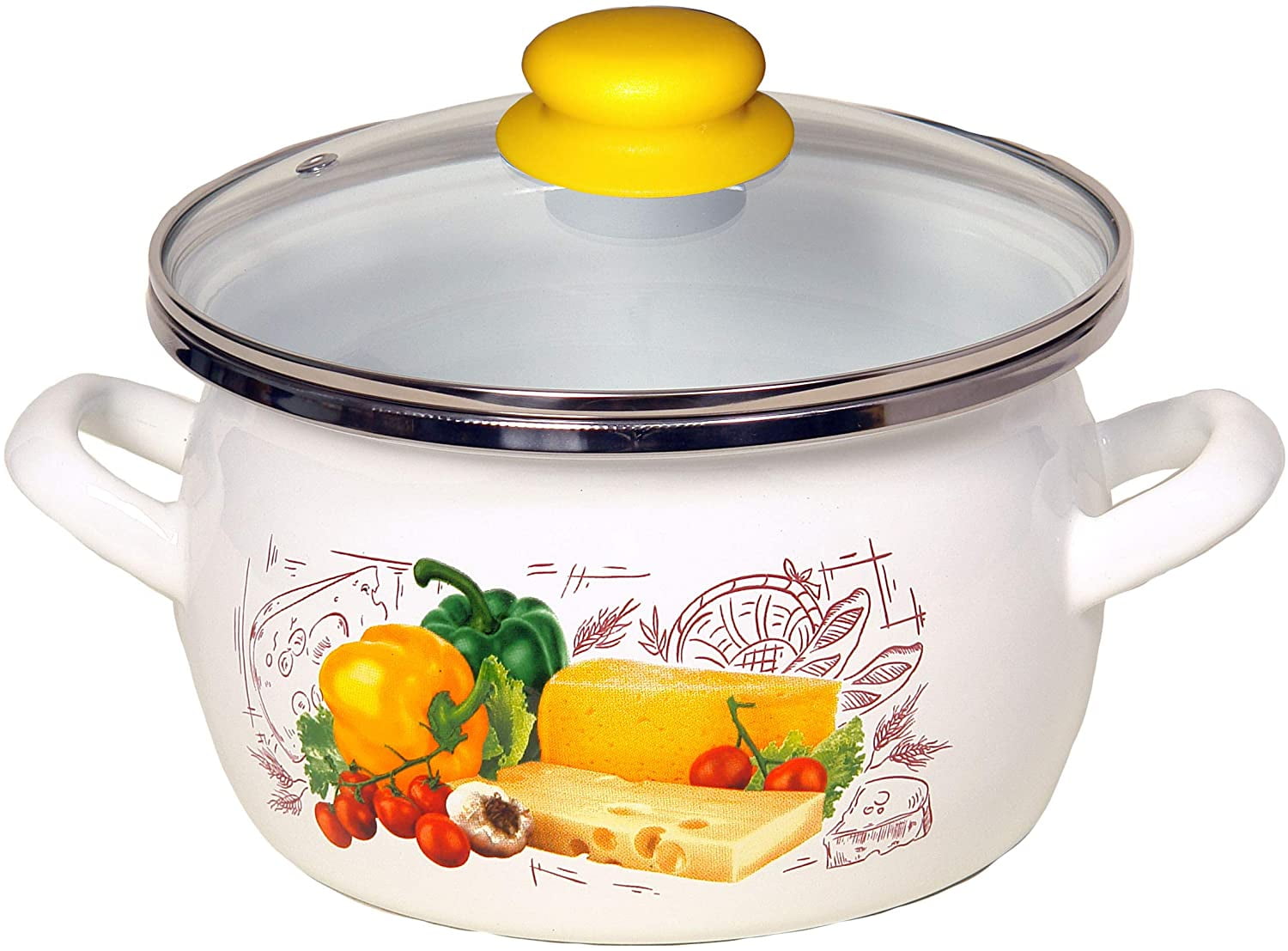 Santex Cooking Pot ' Cheese glade' 5.0L Enamel Pot with Glass Lid, Big Pots for Cooking, Essentials for Kitchen
