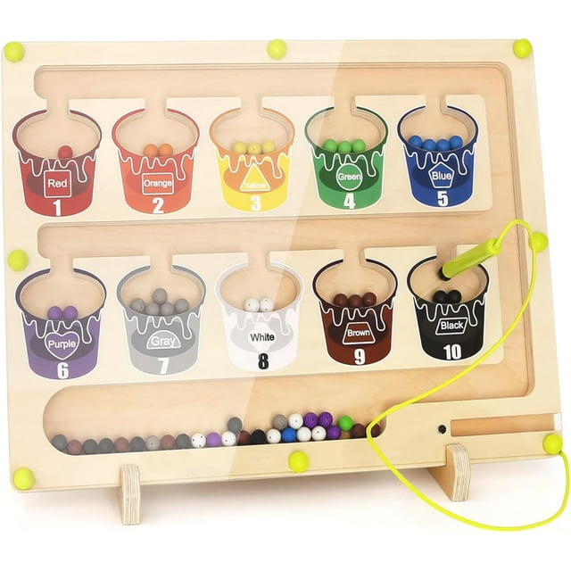 Jeux de Labyrinthe Magnétique pour Enfants Apprendre les Couleurs Comptage et Tri Jeu Montessori Jouet en Bois Compétences Motrices Fines Cours Jeux Éducatifs Cadeau 3 4 5 6 Ans