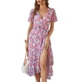 thumbnail image 1 of VISgogo Vestido sin mangas para mujer con cinturón ajustable, estampado floral, decoración de volantes, ropa de verano dividida VISgogo moda, 1 of 9