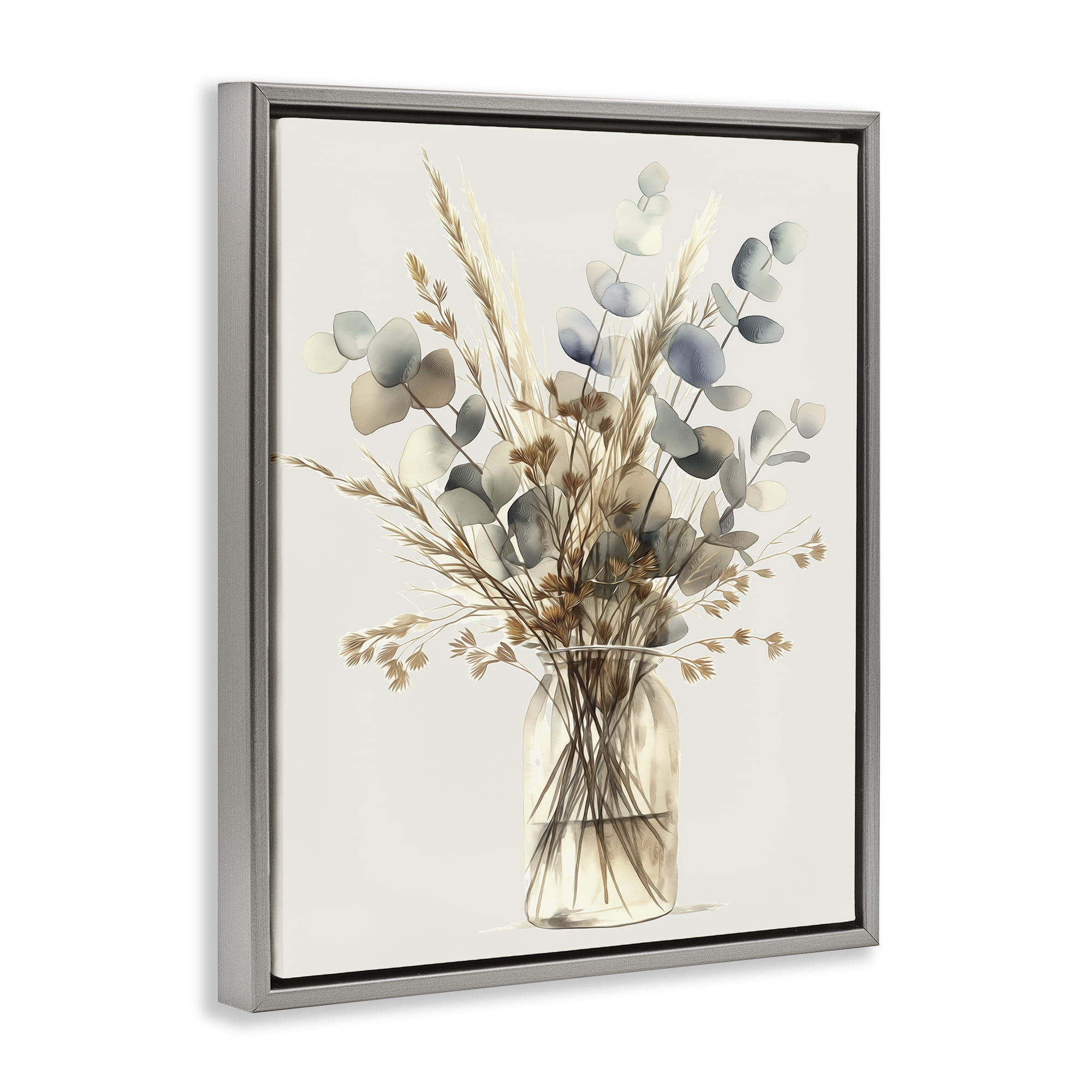 Stupell Industries Opaque Eucalyptus Bouquet Plants & Flowers Painting Gray Floater Framed Canvas Art Print Wall Art, 17 x 21