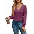 thumbnail image 3 of Women'S Multi-Layered V-Neck Solid Color Long Sleeved T-Shirt Casual Blouses Top Purple L, 3 of 9
