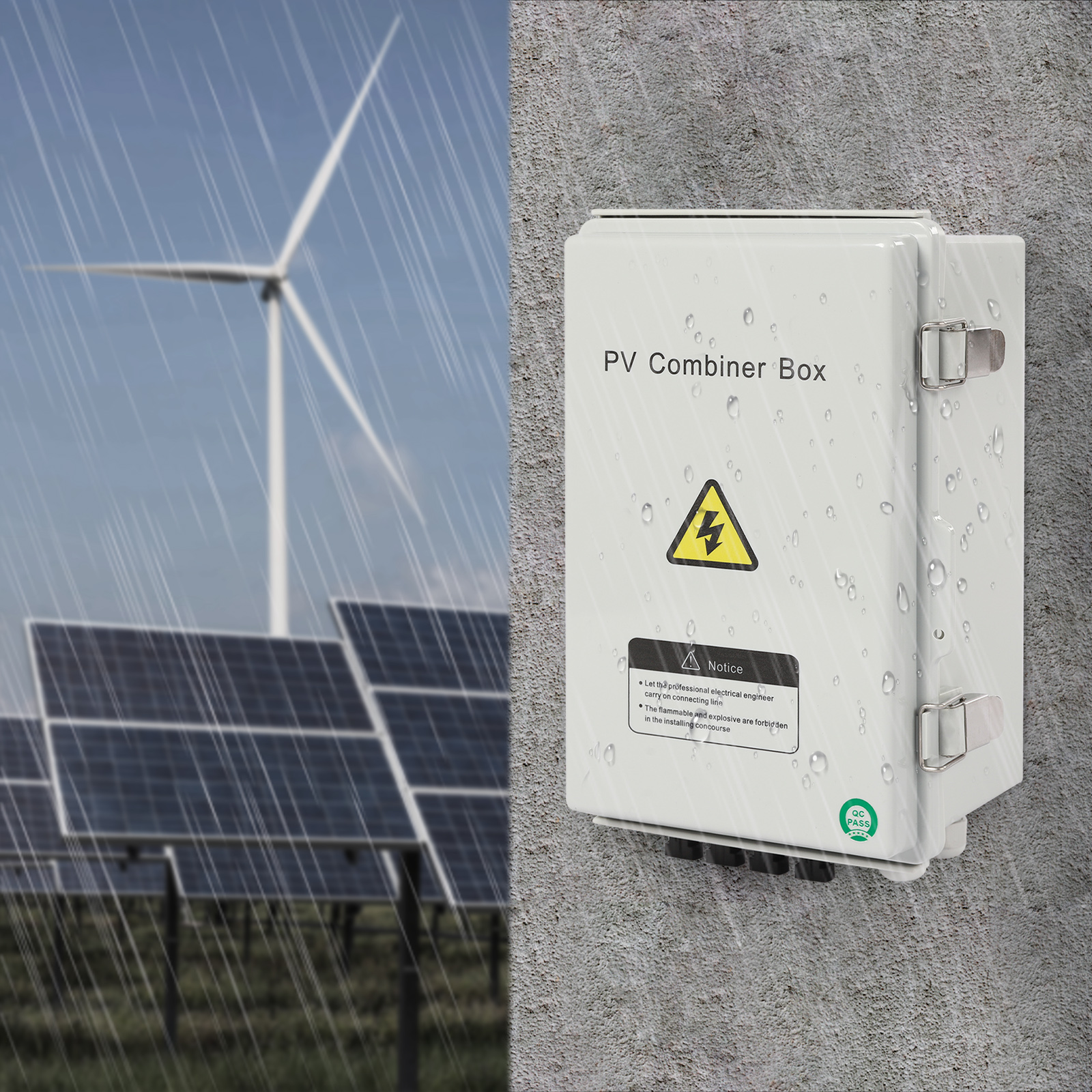 ChicHomey Durable PV Combiner Box with 4 Strings, Surge Protection, 550V 63A Circuit Breaker, IP65, Ideal for Solar Systems, ABS & PC Material