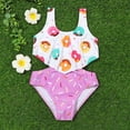 thumbnail image 2 of Odeerbi 4-8 Years Kids Girls Summer Beach String Bikini Swimsuit Hawaiian Beachwear Bathing Suit Cute Donut Print Ruffled Swimwear Two Pieces Set, 2 of 6