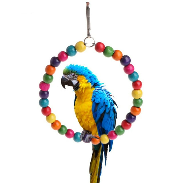 Flmtop Colorful Beads Circle Parrot Climbing Swing Ring Bird Pet Toy Cage Hanging Decor Random Color