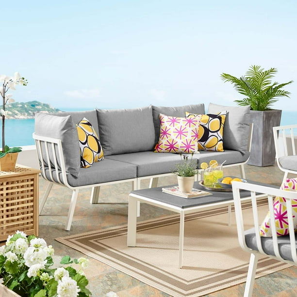 Modway Riverside 3 Piece Outdoor Patio Aluminum Sectional Sofa Set