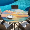 thumbnail image 5 of Oil Painting Beach Round Tablecloth 55-60 Inch Round Fitted Table Cloth with Elastic Edge, Modern Artwork Abstract Sky Waterproof Table Cover Protector for Outdoor Picnic Party Dining, 5 of 6