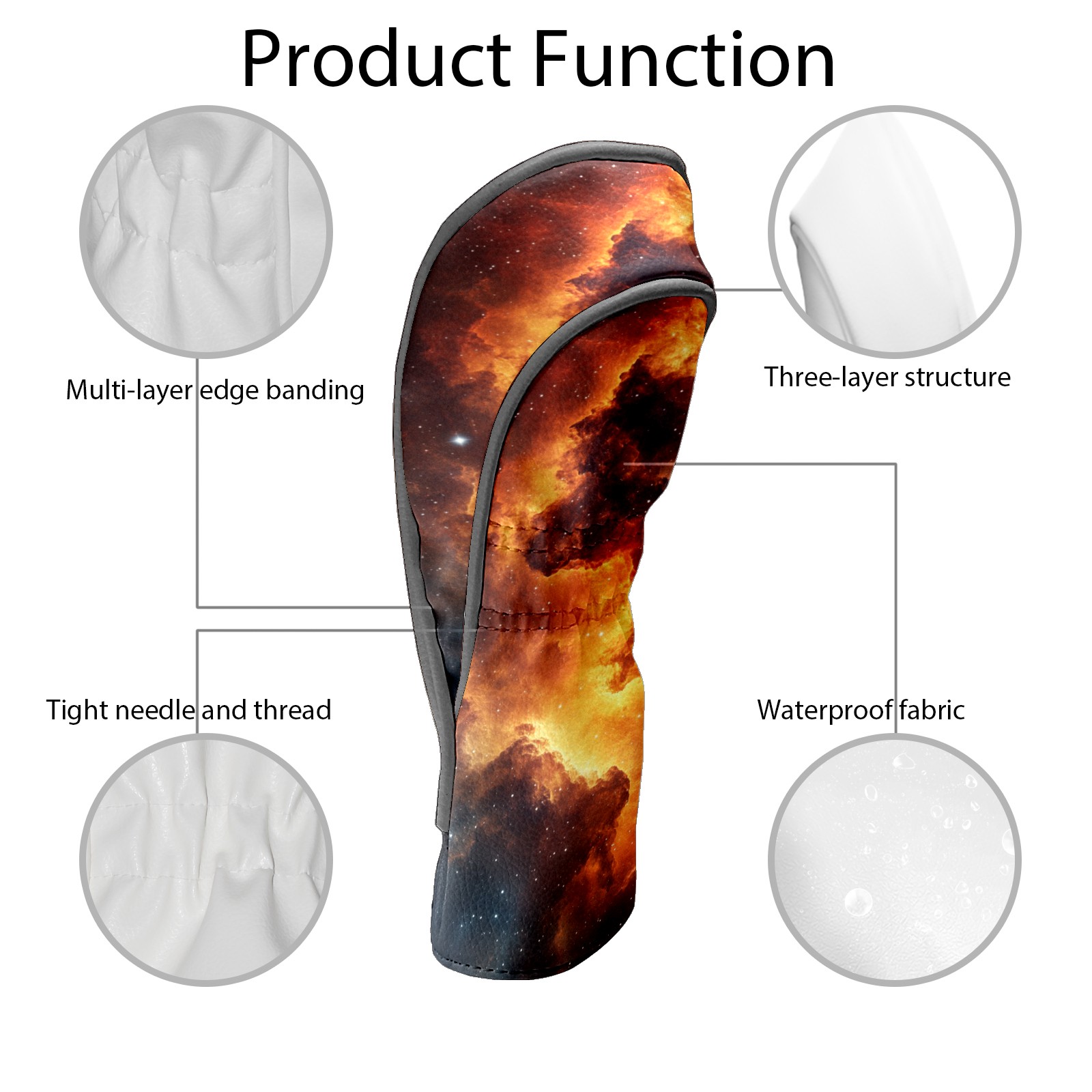 Golf Club Covers PU Leather Waterproof Head Covers for Fairway Woods Hybrids Wonderful Nebula