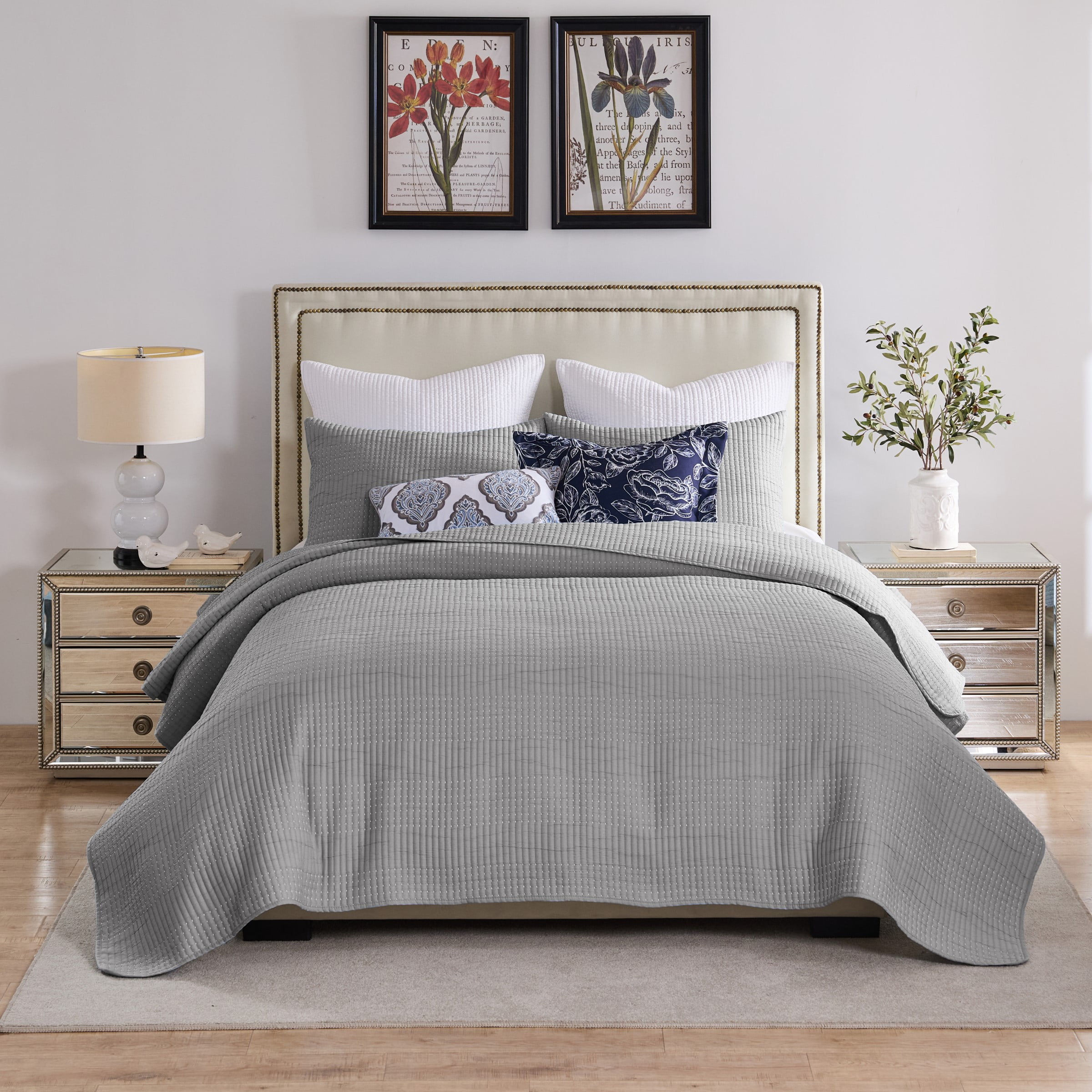 Greenland Home Textured Fashion Finely Stitched Bedding Set, Cosmo Gray, 3-Piece King/Cal King
