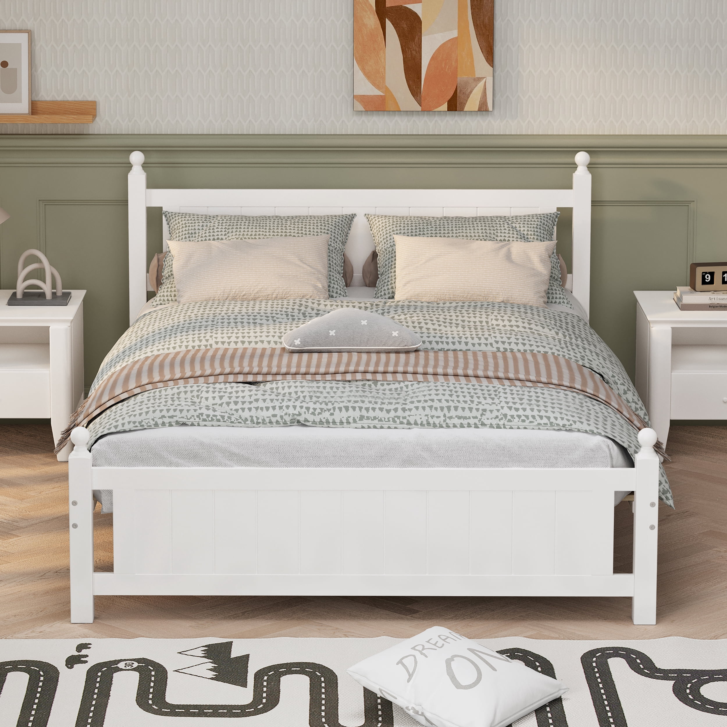 EUROCO Wood Platform Bed with Slat Support, Multiple Sizes (Queen)