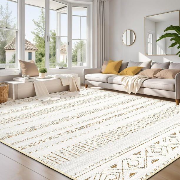 Alfombra Cotiled para sala de estar grande, 240 x 300 cm, color marrón y crema