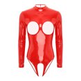 thumbnail image 3 of Lencería Sexy de látex para mujer, mono sin entrepierna con copa abierta, traje de gato de charol con cremallera en la espalda y abertura en el pecho, 3 of 4