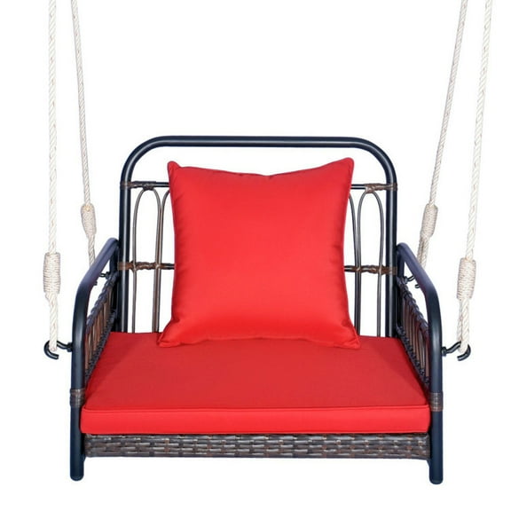 Spaco Patio Rattan Porch Swing Hammock Chair with Seat Cushion, Patio Swing Chair, Red