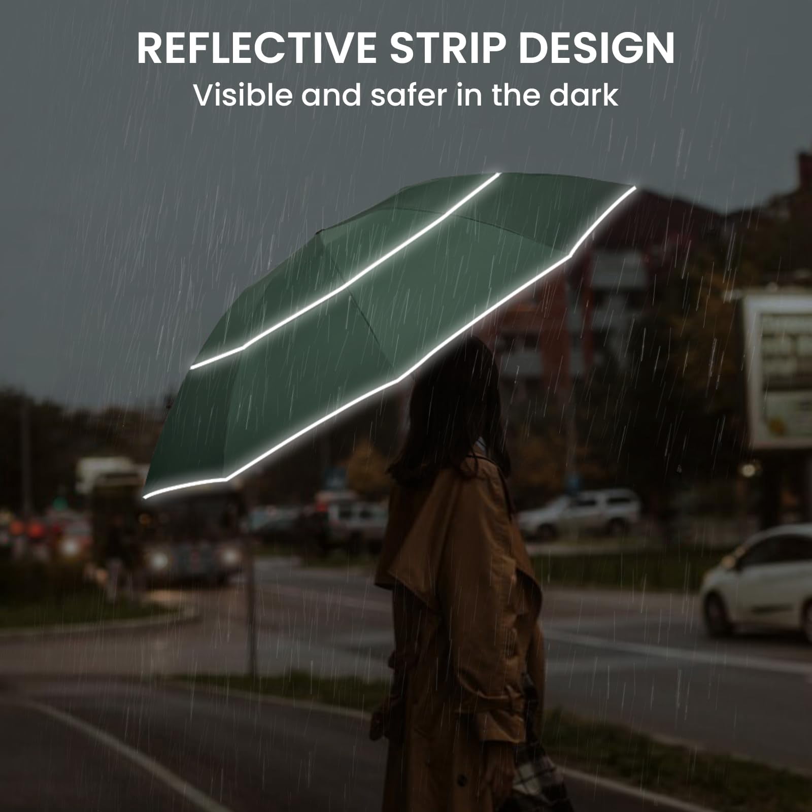 G4Free 54/62 inch Windproof Inverted Umbrella, Reflective Stripe Double Canopy, Automatic Open/Close, Compact for Travel, 10 Ribs Rain Protection