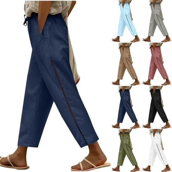 Fashionable Sweatpants Women Solid-Color Elastic Belt Pocket Side Cutout(Capre Pants) Fall Clothes Spring Outfits Resort Wear 2025 Navy S-2XL